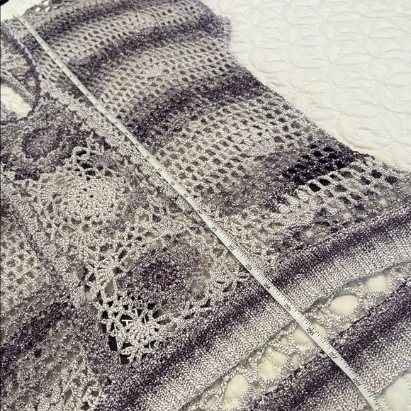 Fashque Purple and White Oversized Crochet TopTie Back Hi/Lo Front to Back XL - Picture 11 of 11